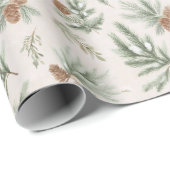 Cream Brown Green Christmas Pine Cones Geschenkpapier (Rolleneckpunkt)