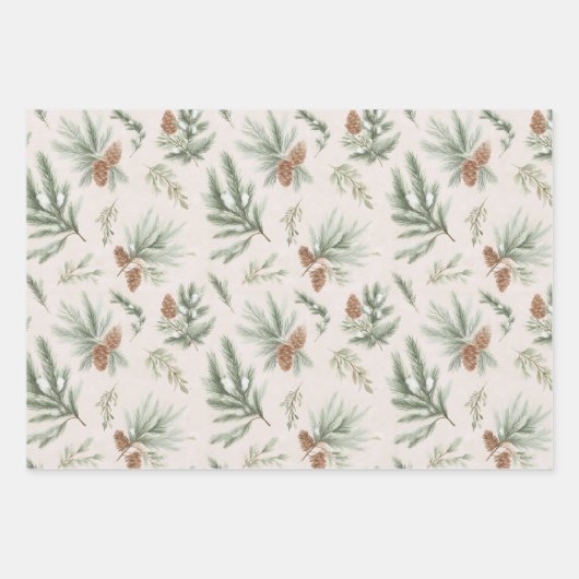 Cream Brown Green Christmas Pine Cones Snowflakes Geschenkpapier Set (Vorderseite 3)
