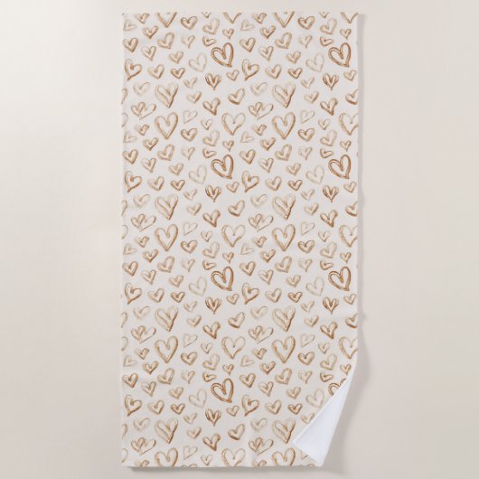 Cream Brown Hearts Valentine's Day Love Strandtuch (Vorderseite)