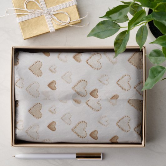 Cream & Brown Hearts Valentinstag Seidenpapier (Geschenk)