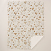 Cream & Brown Hearts Valentinstag Sherpadecke (Vorderseite)