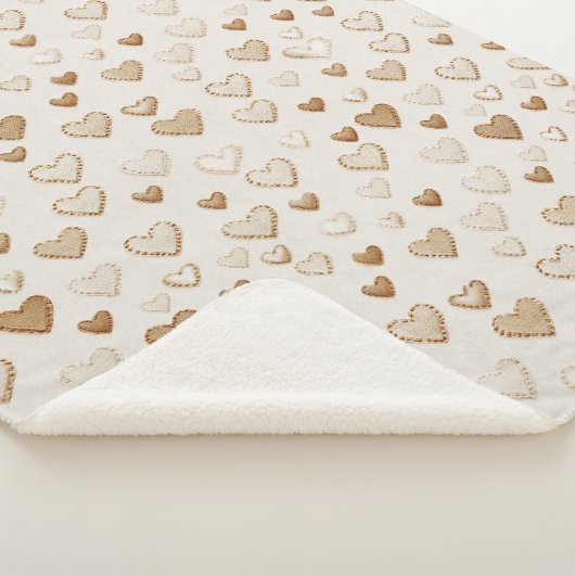 Cream & Brown Hearts Valentinstag Sherpadecke (3/4)