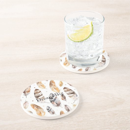 Cream Brown Native Feathers Getränkeuntersetzer (Seite)