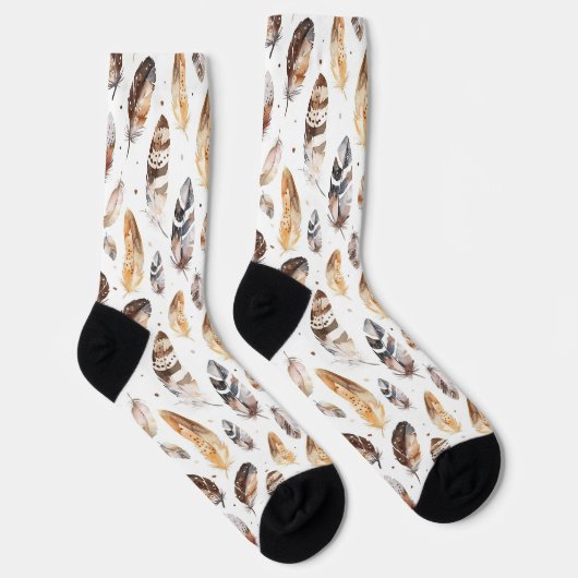Cream Brown Native Tribal Feathers Socken (Rechts)
