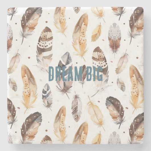 Cream Brown Native Tribal Feathers Steinuntersetzer (Vorderseite)