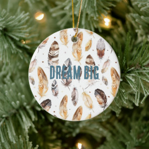 Cream Brown Native Tribal Feathers Weihnachten Keramik Ornament