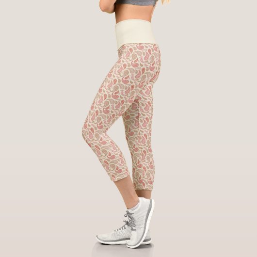 Cream-Brown Paisley Pattern Hochwaisted Capris (Links)