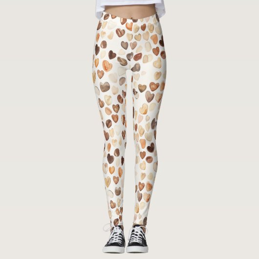 Cream Brown Peach Coffee Beans Hearts  Leggings (Vorderseite)