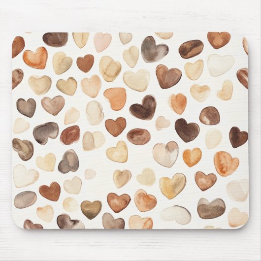 Cream Brown Peach Coffee Beans Hearts Mousepad (Vorne)