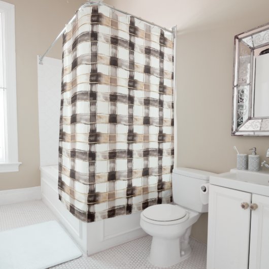 Cream Brown Plaid Stripes   Duschvorhang (Beispiel)