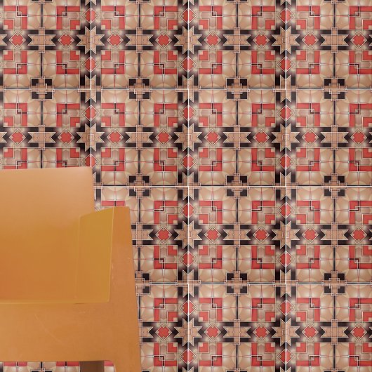 Cream Brown Red Cool Geometric Mosaic Pattern Fliese