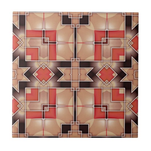 Cream Brown Red Cool Geometric Mosaic Pattern Fliese (Vorderseite)