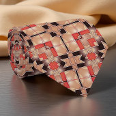 Cream Brown Red Cool Geometric Mosaic Pattern Krawatte