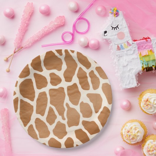 Cream Brown Safari Giraffe Tierwerbung Pappteller (Party)