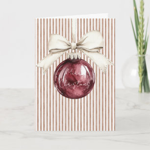 Cream Brown Stripes Red Christmas Ornament Bow Karte