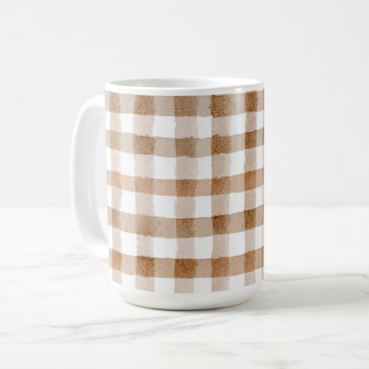 Cream Brown Stripes Tan Plaid Kaffeetasse (Vorderseite Links)
