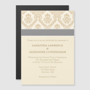 Cream Brown Tan Damask Magnetic Wedding Einladung