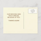 Cream Brown Wedding | Bride Groom Foto Vielen Dank Ankündigungspostkarte (Rückseite)