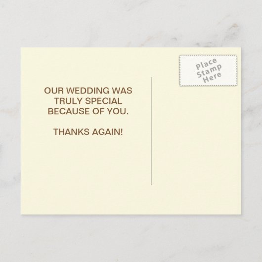 Cream Brown Wedding | Bride Groom Foto Vielen Dank Ankündigungspostkarte (Rückseite)