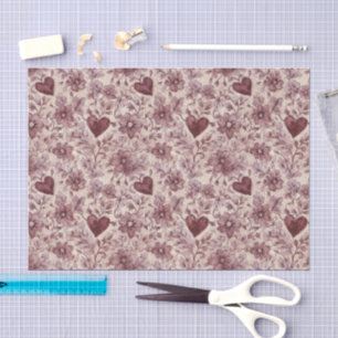 Cream Burgunderrote Herzen Blumen Brautdusche Seidenpapier