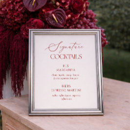 Cream & Burgundy Hochzeits-Signatur-Cocktails Poster