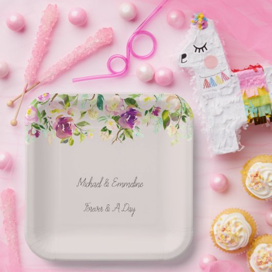 Cream Burgundy Pink Floral Wedding Pappteller (Party)