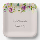Cream Burgundy Pink Floral Wedding Pappteller (Vorderseite)