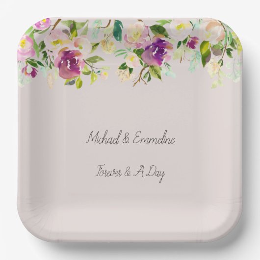 Cream Burgundy Pink Floral Wedding Pappteller (Vorderseite)