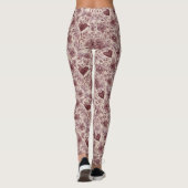 Cream Burgundy Red Hearts Flowers Leggings (Rückseite)