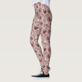 Cream Burgundy Red Hearts Flowers Leggings (Links)