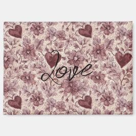 Cream Burgundy Red Hearts Flowers Magnet