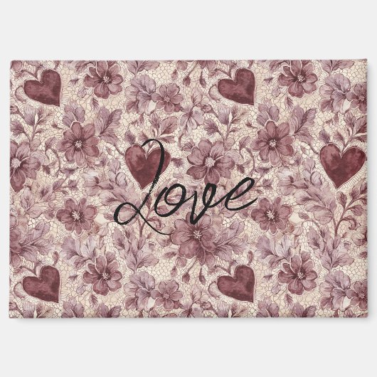 Cream Burgundy Red Hearts Flowers Magnet (Vorderseite)