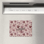 Cream Burgundy Red Hearts Flowers Magnet (In Situ (Geschirrspüler))