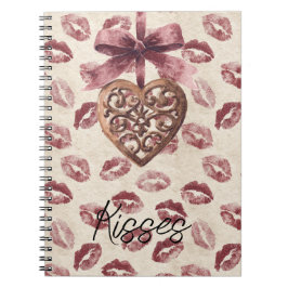 Cream Burgundy Red Lips Kisses Heart Notizblock
