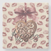 Cream Burgundy Red Lips Kisses Heart Steinuntersetzer (Vorderseite)