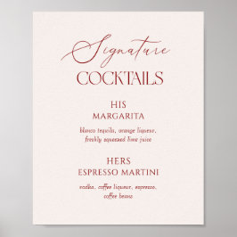 Cream & Burgundy Wedding Signature Cocktails Poster
