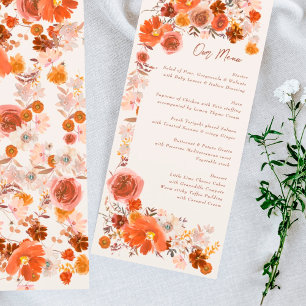 Cream Burnt Orange Floral Boho Bouquet Wedding Menükarte