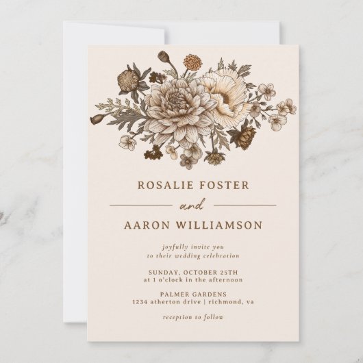 Cream Burnt Orange Rust Elegante Fall Boho Hochzei Einladung (Vorderseite)