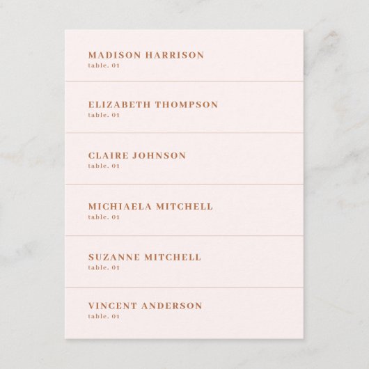 Cream Burnt Orange Terracotta Wedding Platzkarte (Vorderseite)