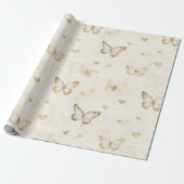 Cream Butterflies & Hearts Birthday Geschenkpapier (Ungerollt)