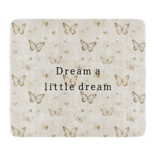 Cream Butterflies Hearts   Schneidebrett (Vorderseite)