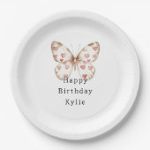 Cream Butterfly Hört Geburtstag Pappteller (Vorderseite)