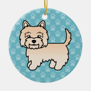 Cream Cairn Terrier Cartoon-Hunde-Illustration Bla Keramik Ornament