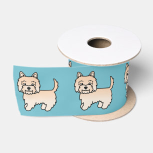 Cream Cairn Terrier Cartoon-Hunde-Illustration Bla Satinband