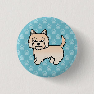 Cream Cairn Terrier Dog Cartoon Zeichnend auf blau Button