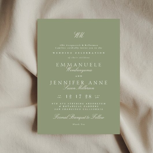 Cream Calligraphy Monogram Sage Green The Wedding Einladung