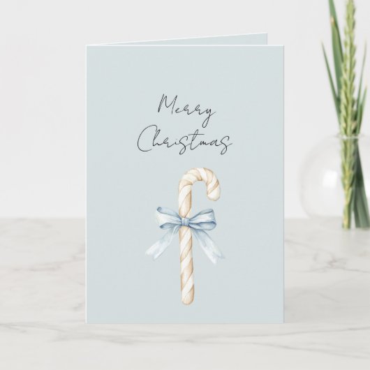 Cream Candy Canes Blue Bow Christmas Karte (Vorderseite)