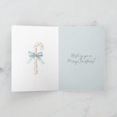 Cream Candy Canes Blue Bow Christmas Karte (Innenseite)