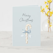 Cream Candy Canes Blue Bow Christmas Karte (Gelbe Blume)