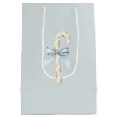 Cream Candy Canes Blue Bow Christmas Mittlere Geschenktüte (Rückseite)